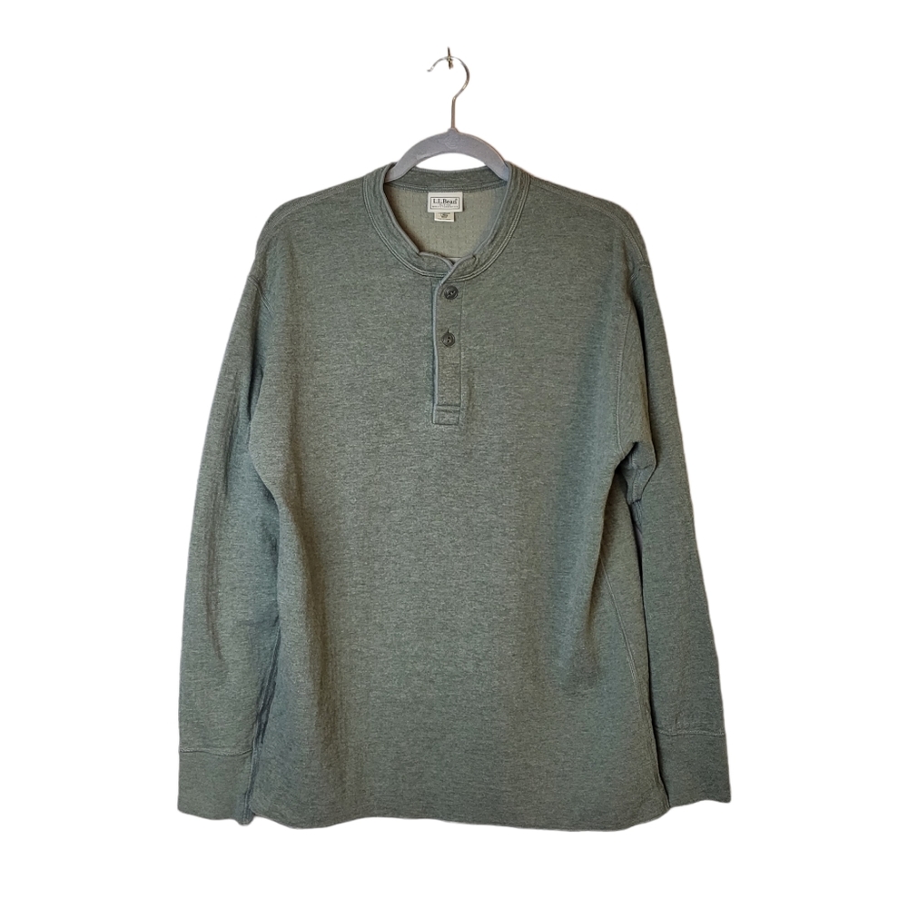 LL Bean Cotton Wool Blend Sage Green Henley Pullover